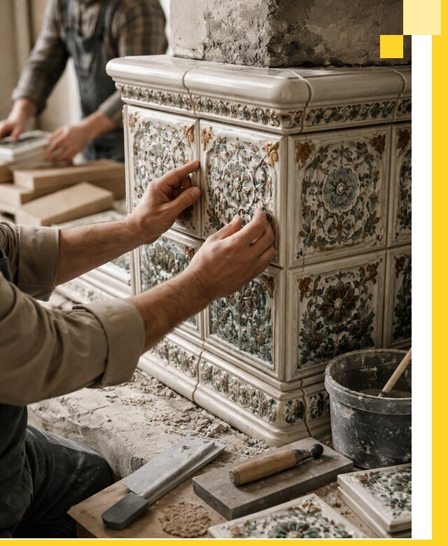 Изразцовые камины под ключ в Дзержинском: проект и монтаж