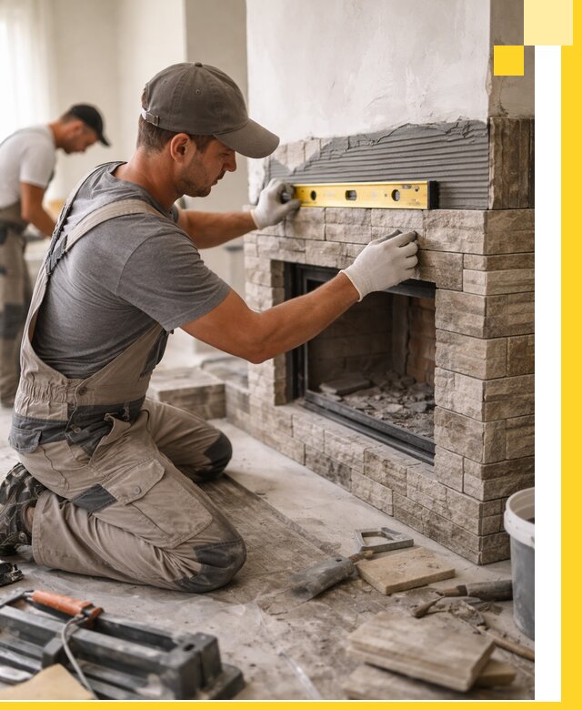 Облицовка каминов в Дзержинском, монтаж и отделка натуральным камнем