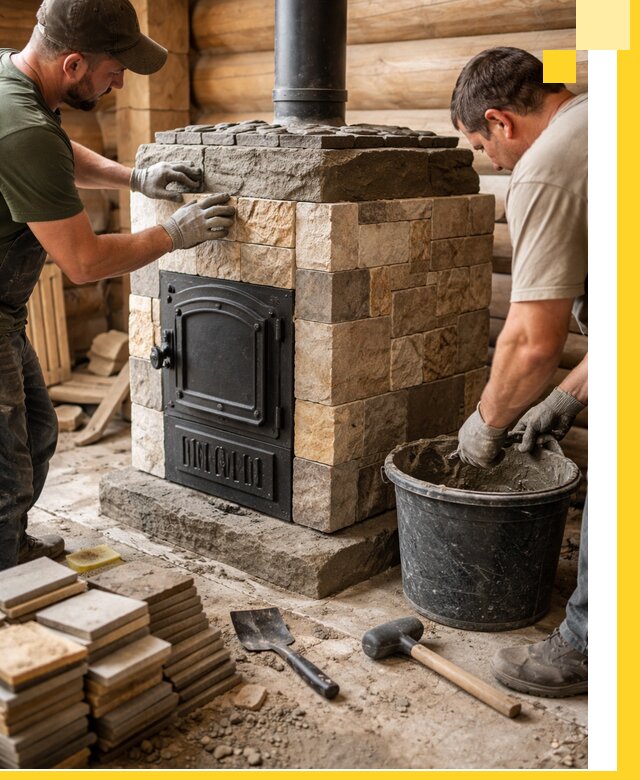 Облицовка банной печи под ключ в Дзержинском: камень и плитка