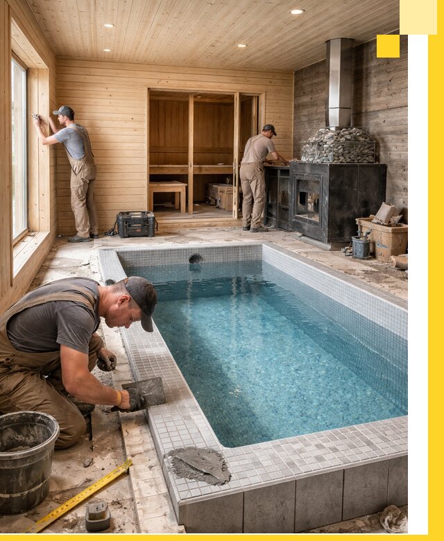 Проект бани с бассейном и сауной в Дзержинском под ключ