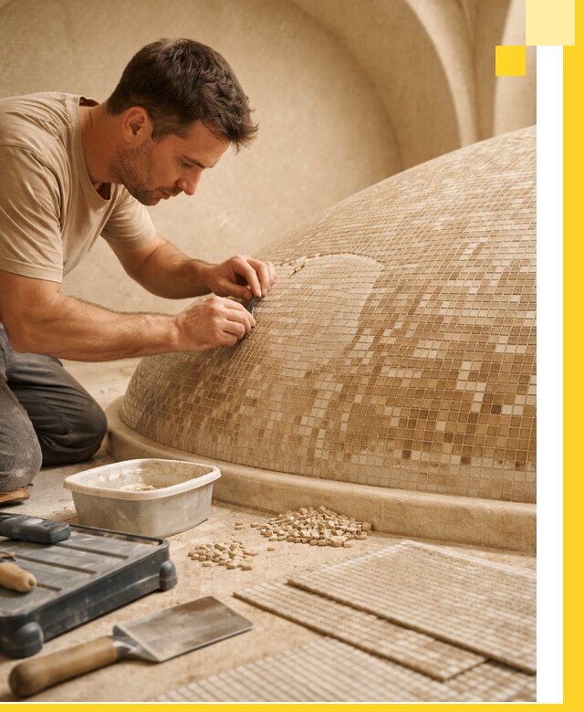 Профессиональная укладка мозаики для хамама под ключ в Дзержинском